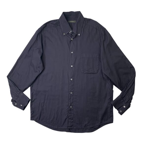 Vintage Ermenegildo Zegna Shirt Mens XL Indigo Button Down Cotton Long Sleeve - Picture 1 of 10